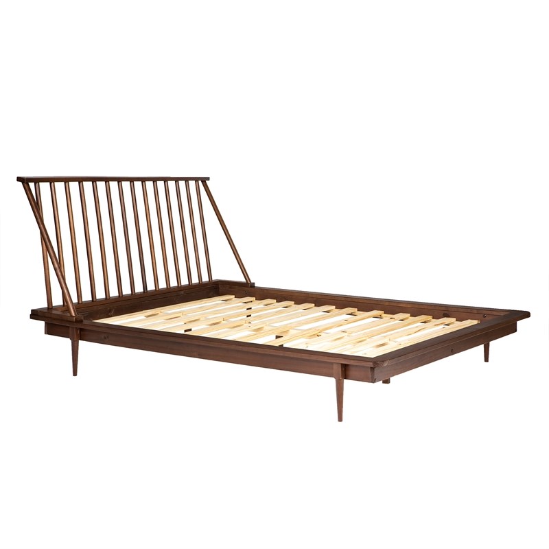 Walker Edison Modern Wood Queen Spindle Bed in Walnut Homesquare
