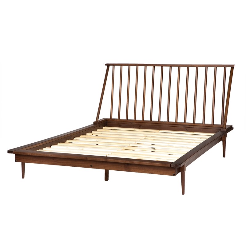 Walker Edison Modern Wood Queen Spindle Bed in Walnut Homesquare