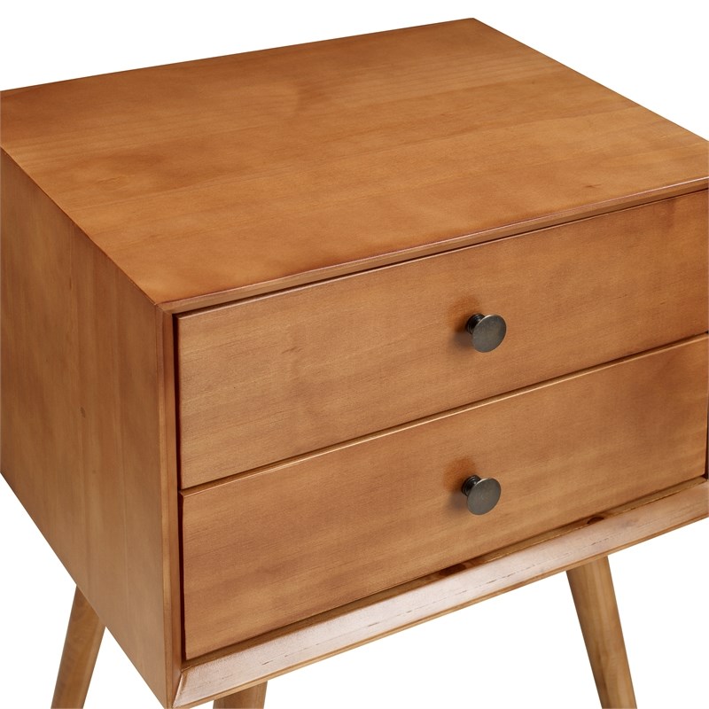 walker edison midcentury 2 drawer solid wood nightstand in caramel