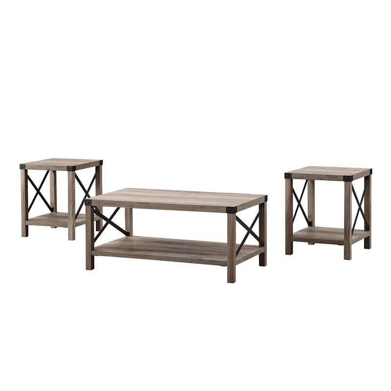 Rustic Wood And Metal Coffee Table Set, Rustic Gray Coffee Table And End Tables