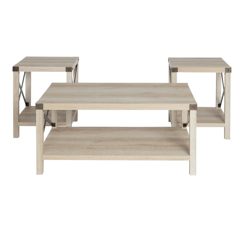 Walker Edison 3 Piece Rustic Wood And, Gray Rustic End Tables