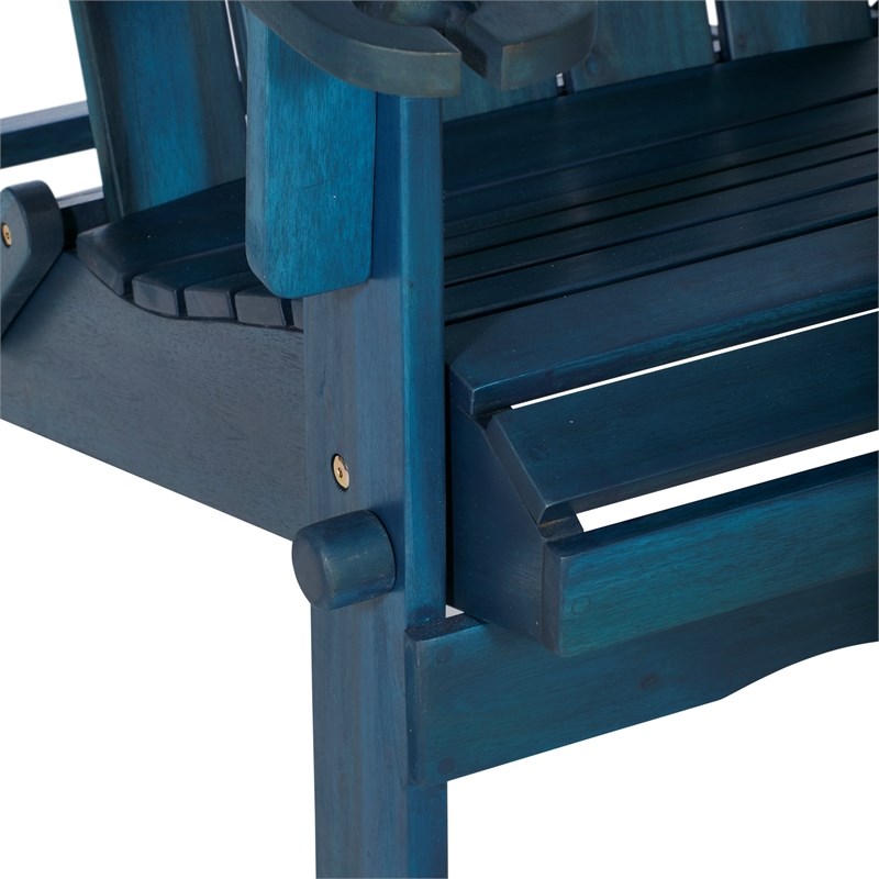 Walker Edison Outdoor Wood Patio Adirondack Chair & Wine Glass Holder-Navy Blue