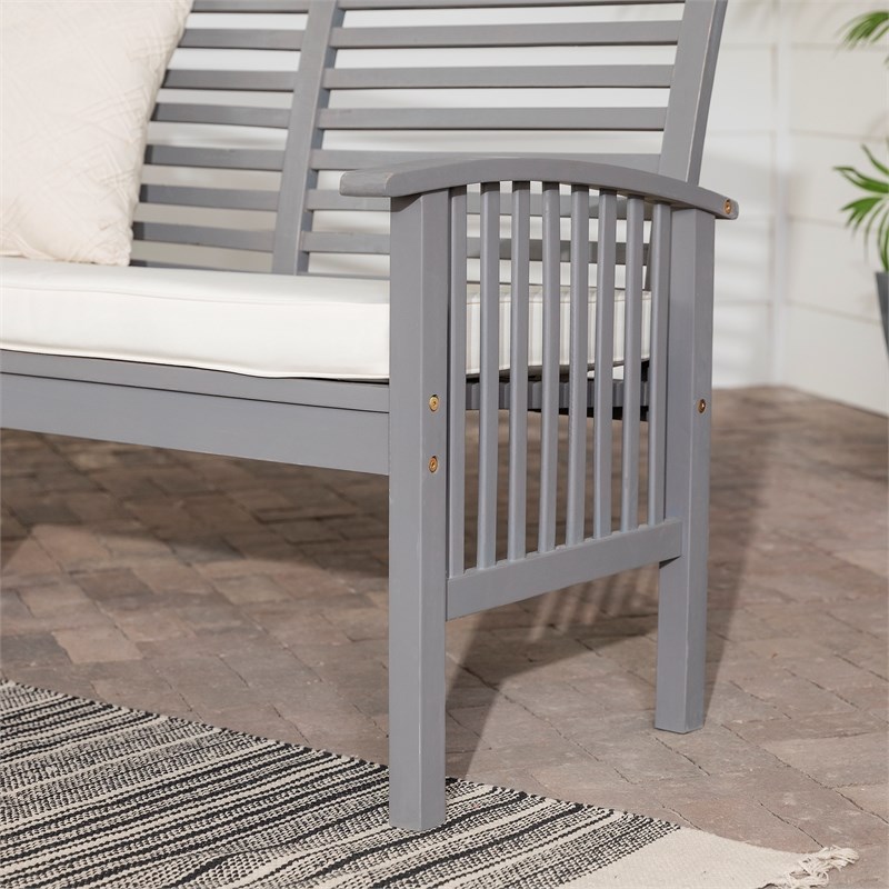 Walker Edison Outdoor Wood Patio Loveseat with Cushion in Gray Wash