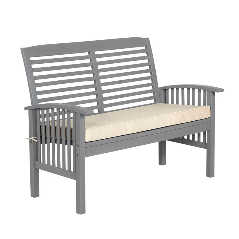 Walker Edison Outdoor Wood Patio Loveseat with Cushion in Gray Wash