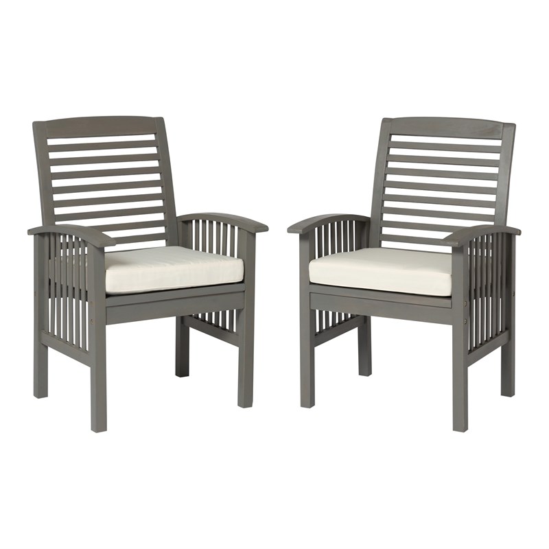 Walker Edison Acacia Wood Patio Chair with Cushion in Gray Wash (Set of 2)