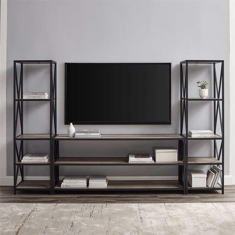 3piece entertainment center gray wash gbs60xm2gw