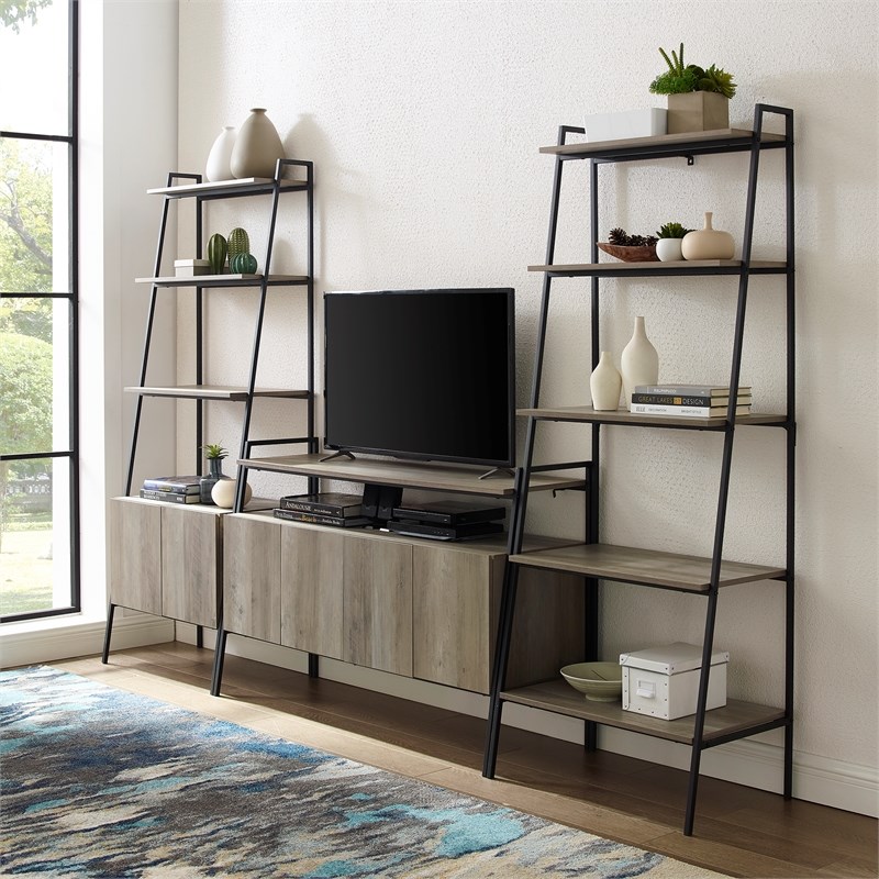 3piece ladder shelf storage entertainment wall grey wash gw52arls3gw