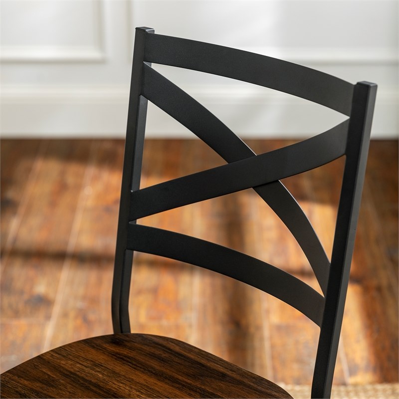 Industrial Wood Dining Side Chairs (Set of 2) - Dark Walnut