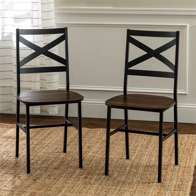 Industrial Wood Dining Side Chairs (Set of 2) - Dark Walnut
