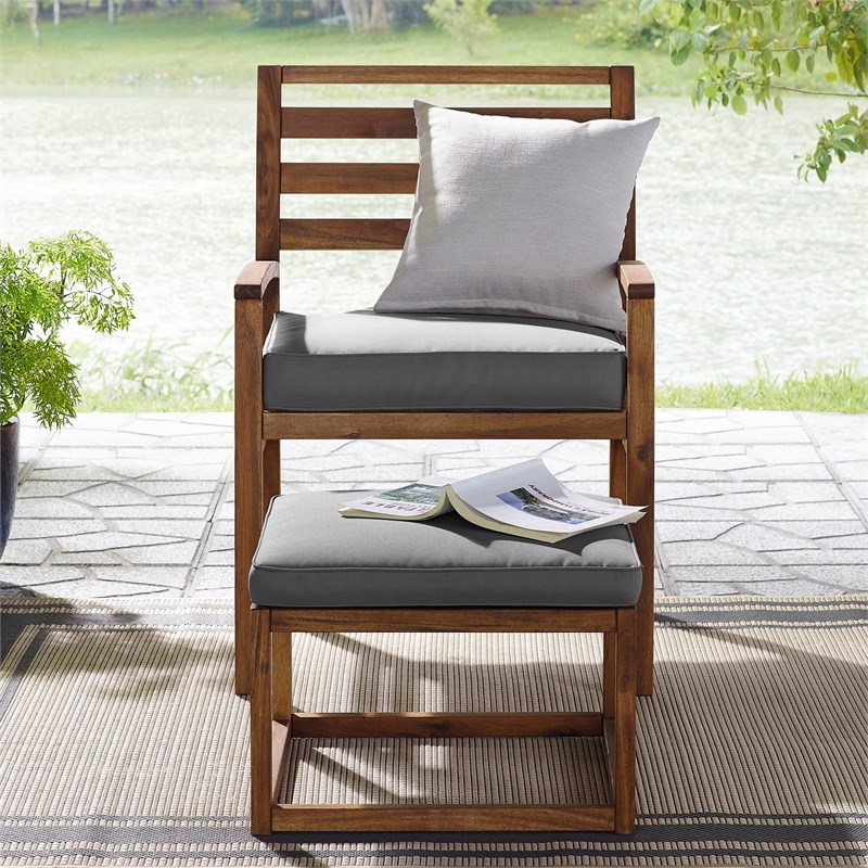 Acacia Wood Outdoor Patio Chair & Pull Out Ottoman Brown Homesquare