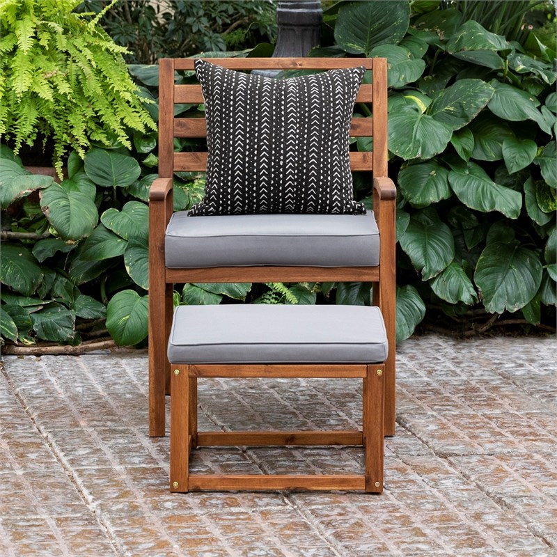 Acacia Wood Outdoor Patio Chair & Pull Out Ottoman Brown Homesquare
