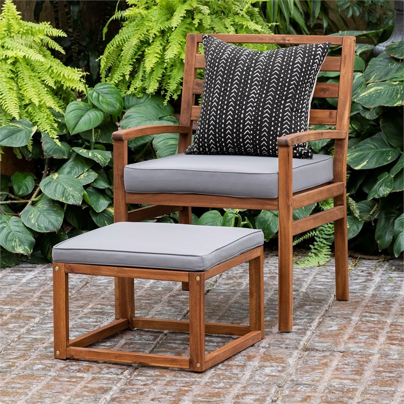 Acacia Wood Outdoor Patio Chair & Pull Out Ottoman Brown Homesquare