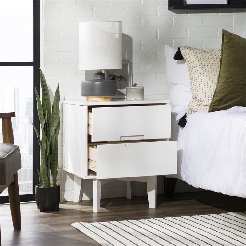 Details about   2-Drawer Groove Handle Wood Nightstand White 