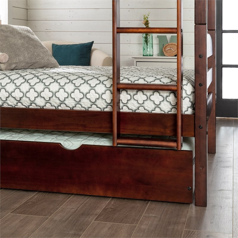 Walker Edison Solid Wood Twin Over Twin Bunk Bed + Storage/Trundle Bed ...