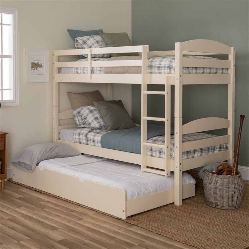 walker edison solid wood twin over twin bunk bed + storage/trundle bed 