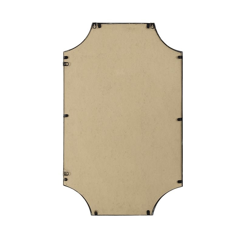 32 inch rectangle notched corner steel metal framed mirror in antique brass m32mfrncabs