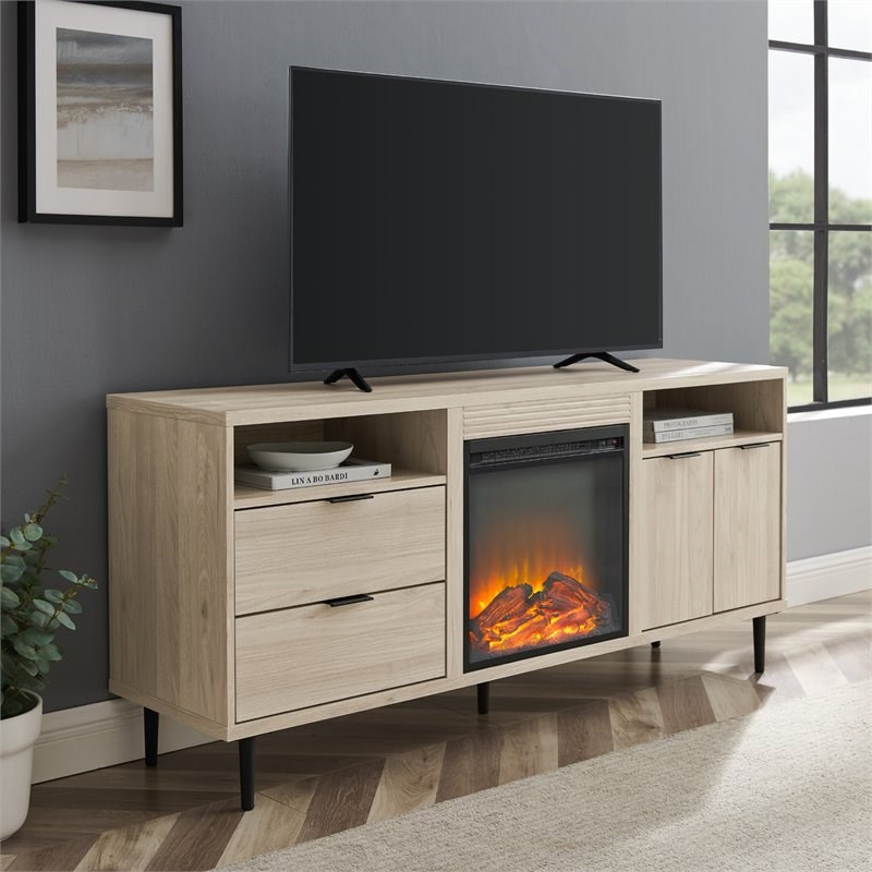 Contemporary 2-Door Fireplace TV Stand for TVs up to 65