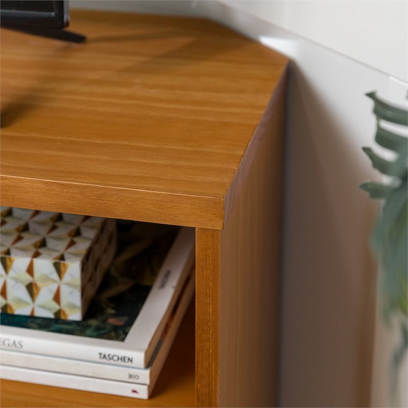 Modern Boho 3 Drawer Solid Wood Corner TV Stand for TVs up to 58