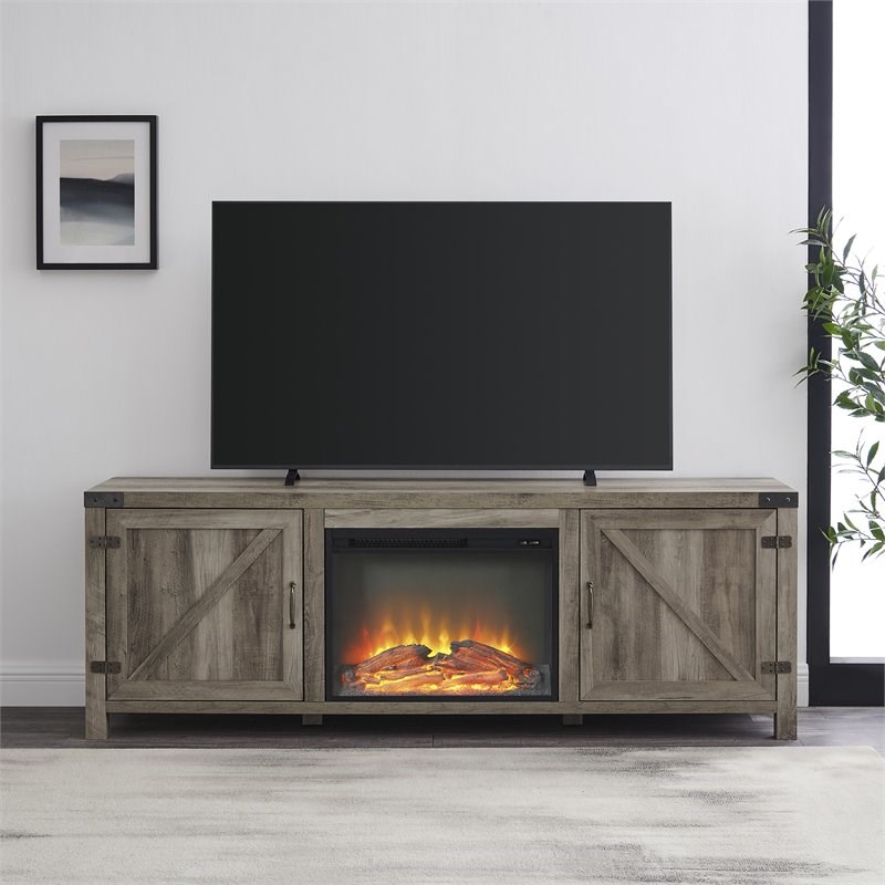 Farmhouse Barn Door Fireplace TV Stand for TVs up to 80