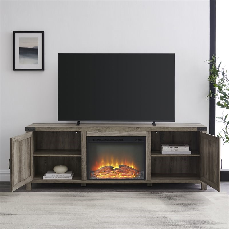 Farmhouse Barn Door Fireplace TV Stand for TVs up to 80