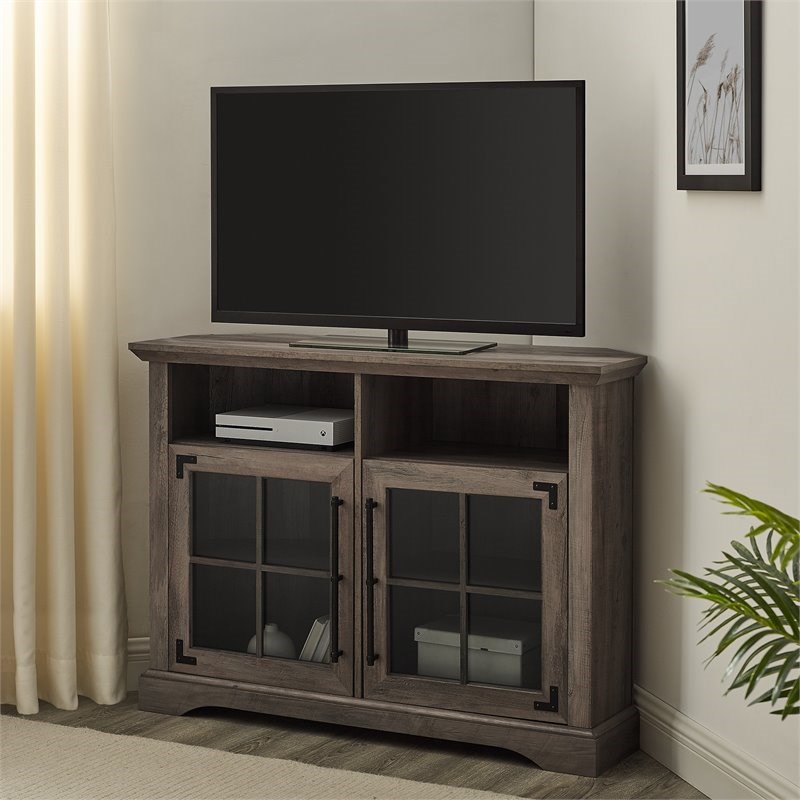 Farmhouse Window Pane Door Tall Corner TV Stand for TVs up to 50