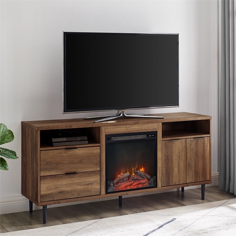 Roth Modern Storage Fireplace TV Console in Rustic Oak