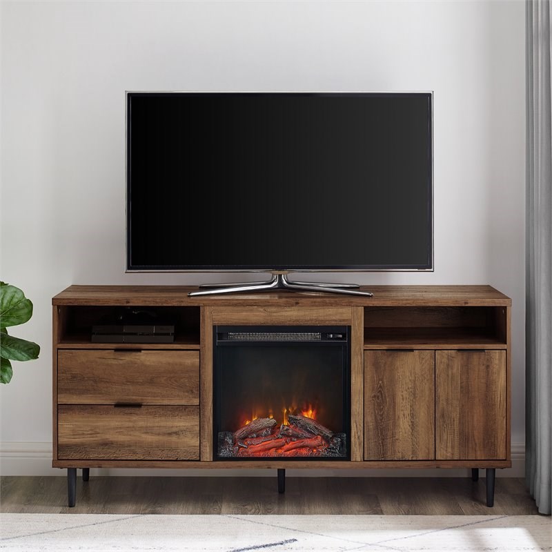 Roth Modern Storage Fireplace TV Console in Rustic Oak