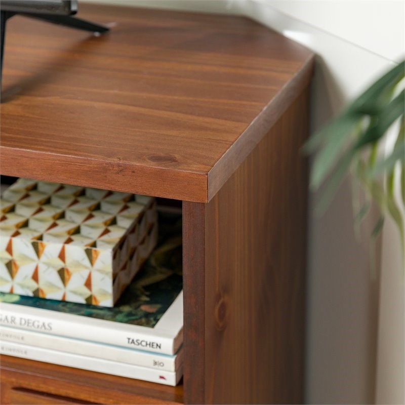 Modern Boho 3 Drawer Solid Wood Corner TV Stand for TVS up to 58