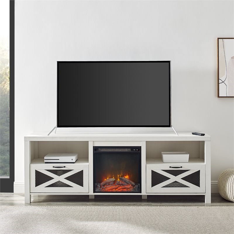 Farmhouse Drop Door Electric Fireplace TV Stand for TVs upto 80