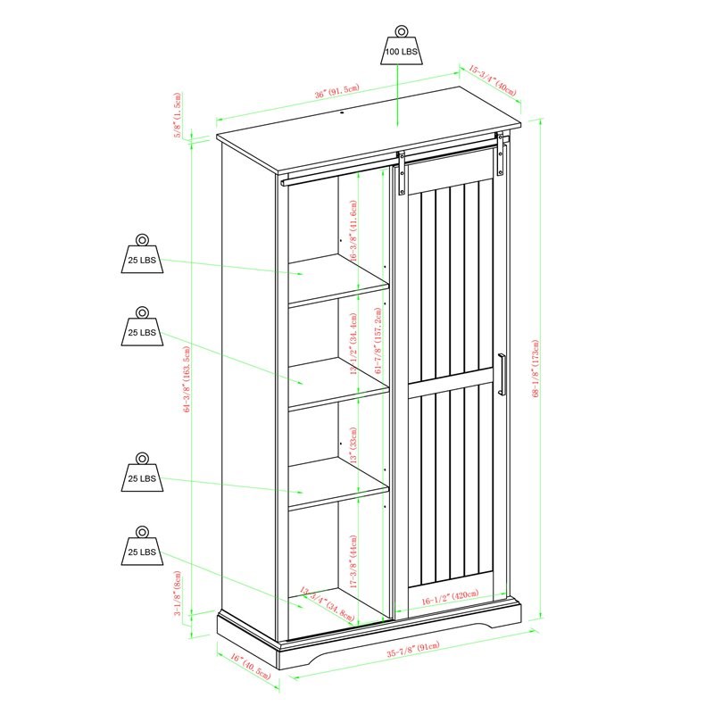 Modern Farmhouse Grooved Sliding Door Tall Storage Cabinet in Rustic Oak