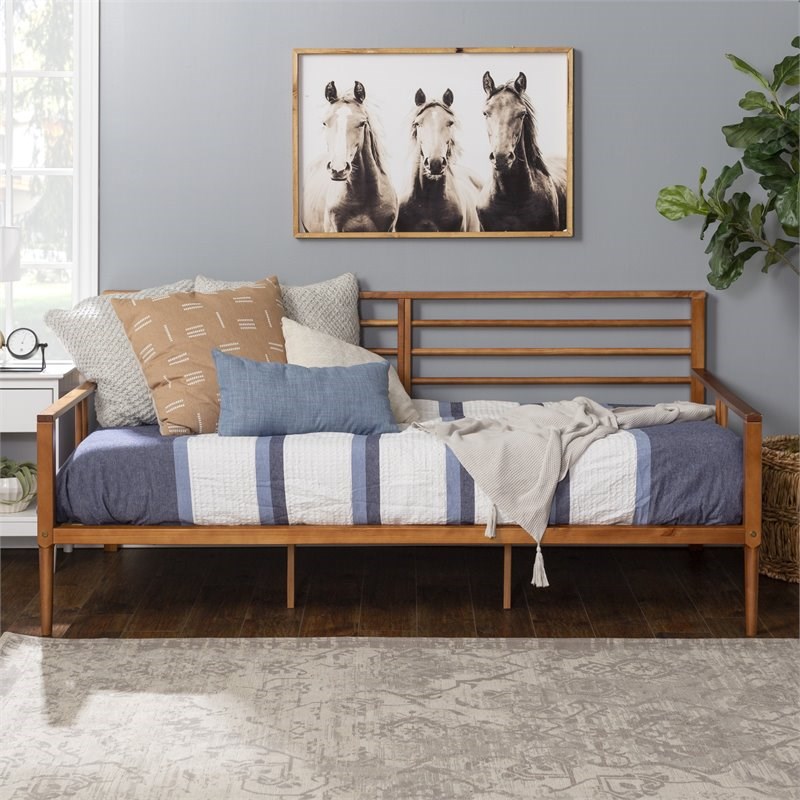 Mid Century Modern Solid Wood Spindle Daybed in Caramel