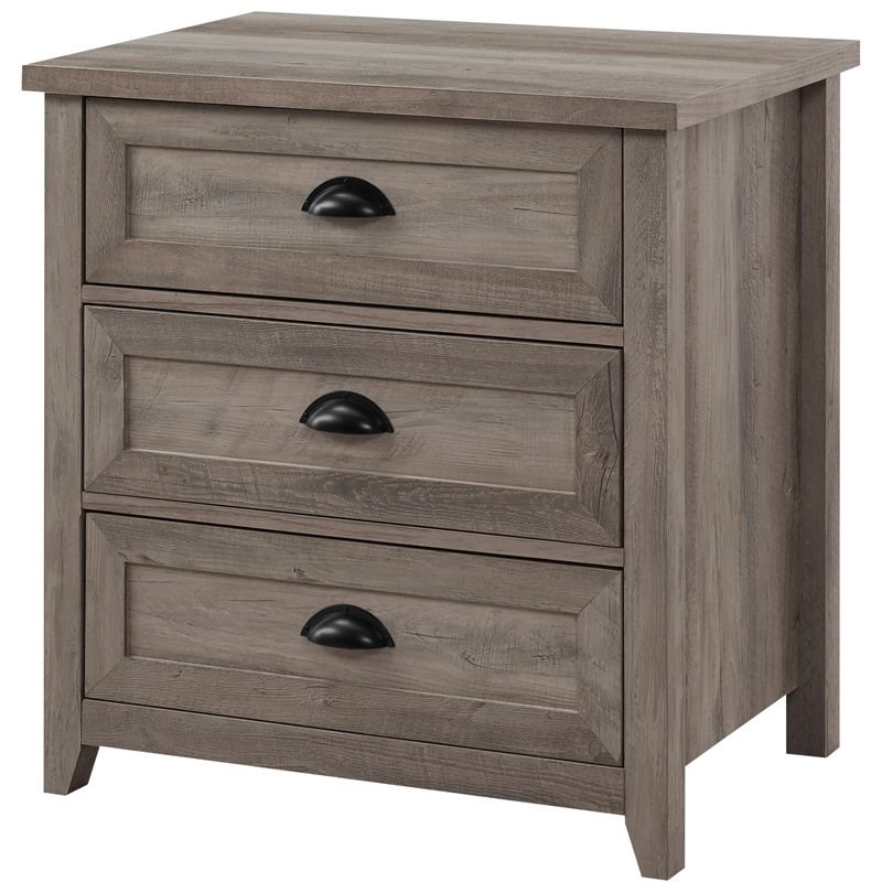 Odette 25" 3 Drawer Cup Handle Framed Bedroom Nightstand in Gray Wash