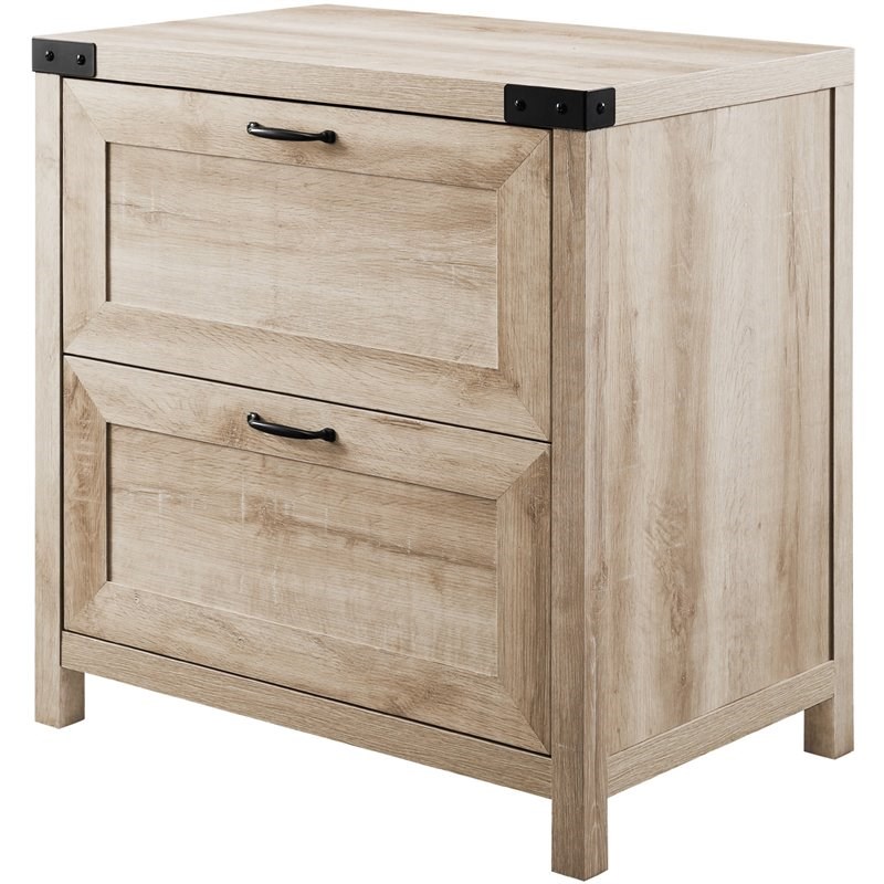 Modern Farmhouse 2-Drawer Filing Cabinet with Metal Accents in White Oak