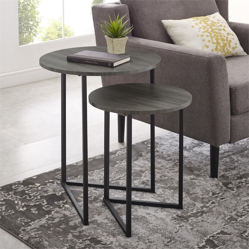 Victoria V-Leg Nesting End Tables in Slate Gray/Black (Set of 2)