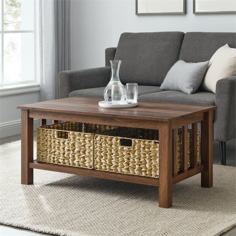 Mission Storage Coffee Table with Baskets in Rustic Oak