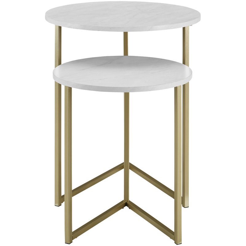 Victoria V-Leg Nesting End Tables in Faux White Marble/Gold (Set of 2)
