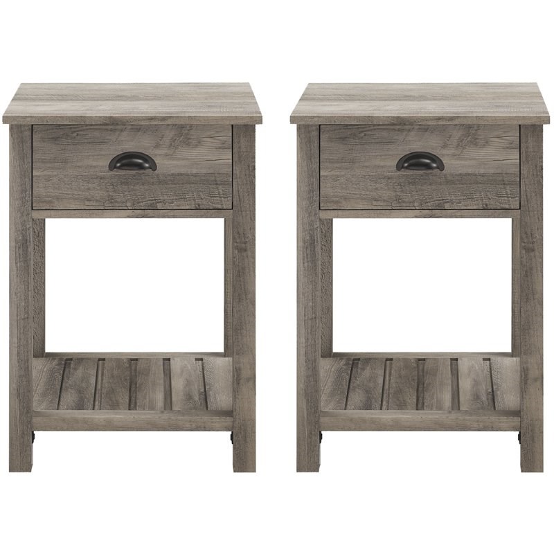 Country Farmhouse Single Drawer End Table Set in Gray Wash