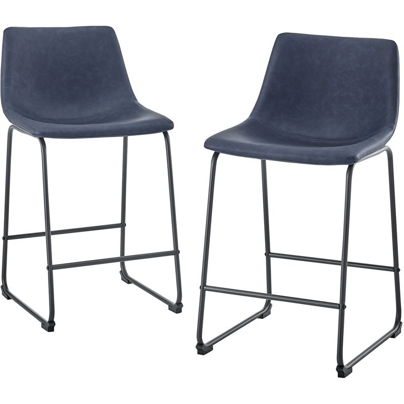 24 Industrial Faux Leather Counter, Navy Blue Faux Leather Counter Stools
