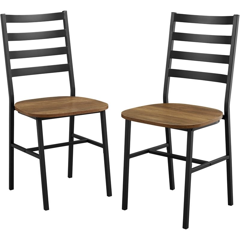 Slat Back Metal and Wood Dining Chair in Rustic Oak (Set of 2)