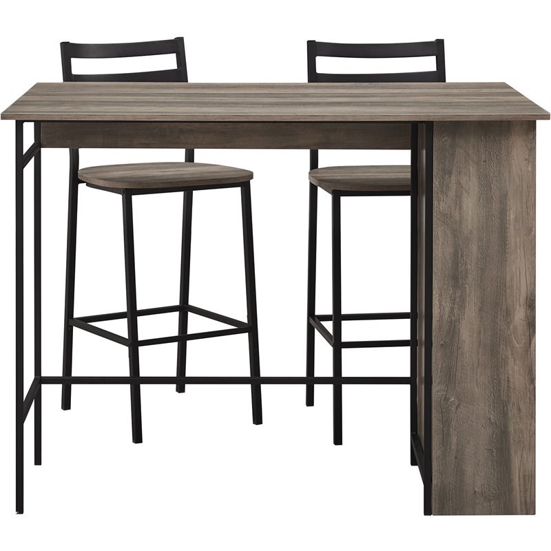 3 Piece Drop Leaf Counter Table Set With Side Storage In Gray Wash Homesquare 3 Piece Drop Leaf Counter Table Set, Small Table Leaf Storage