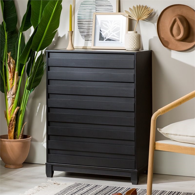 4-Drawer Solid Wood Contemporary Bedroom Chest in Black