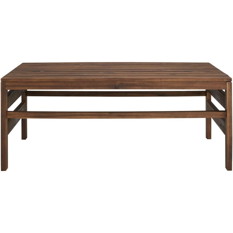 Modern Slat-Top Solid Acacia Wood Outdoor Coffee Table in Dark Brown
