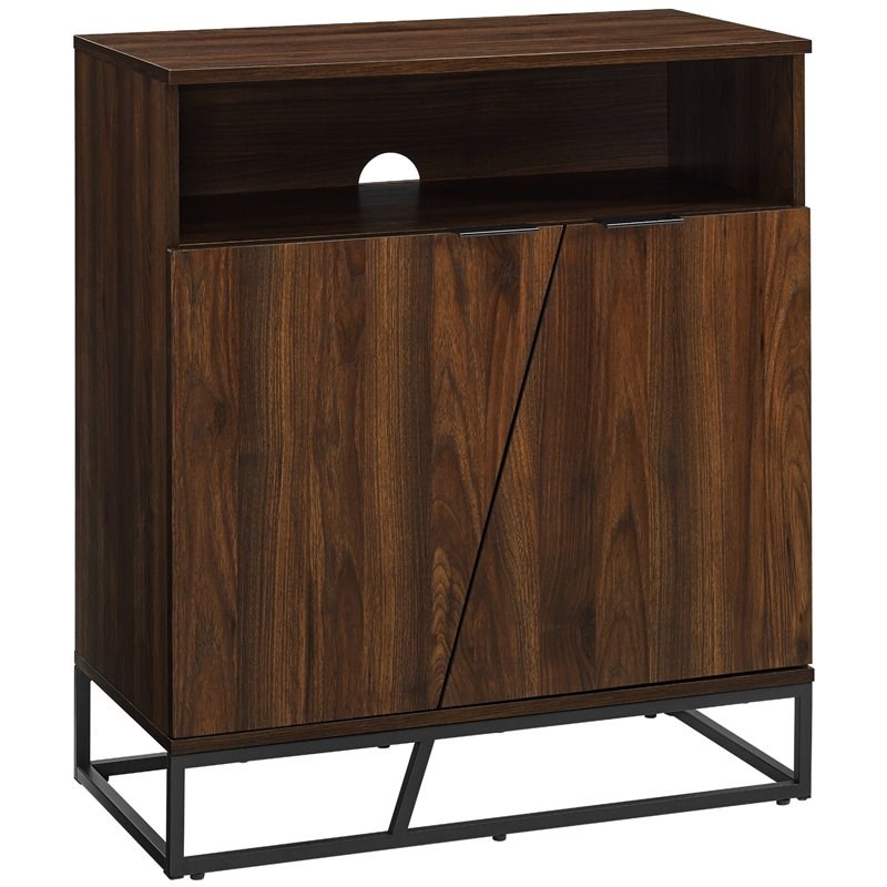 Contemporary Asymmetrical Angled Door Accent Cabinet in Dark Walnut