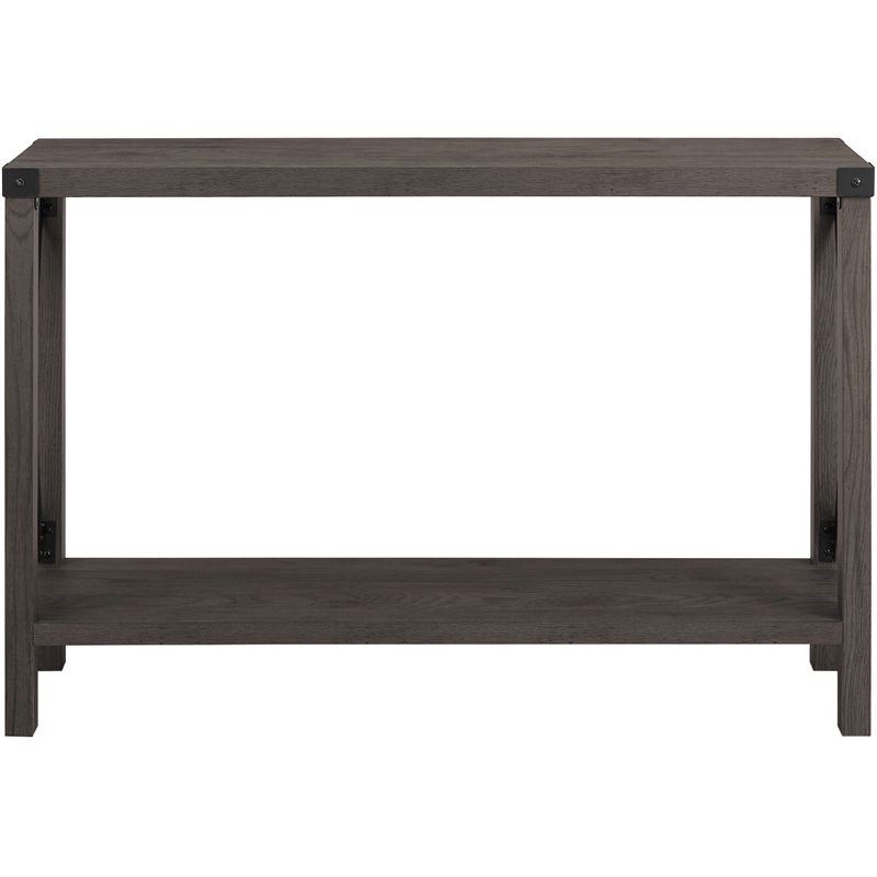 Farmhouse Metal-X Entry Table with Lower Shelf in Sable