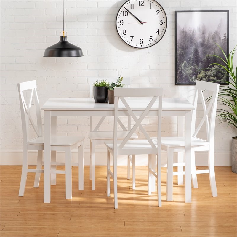 Walker Edison 5-Piece Solid Farmhouse Engineered Wood Dining Set in White