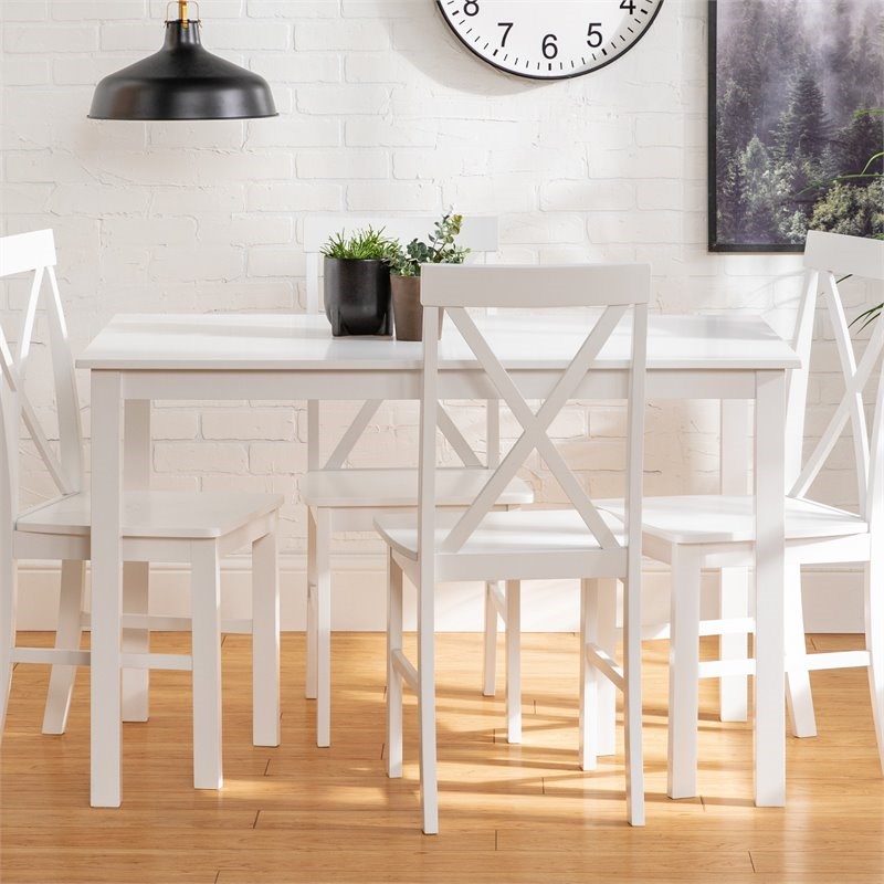 Walker Edison 5-Piece Solid Farmhouse Engineered Wood Dining Set in White