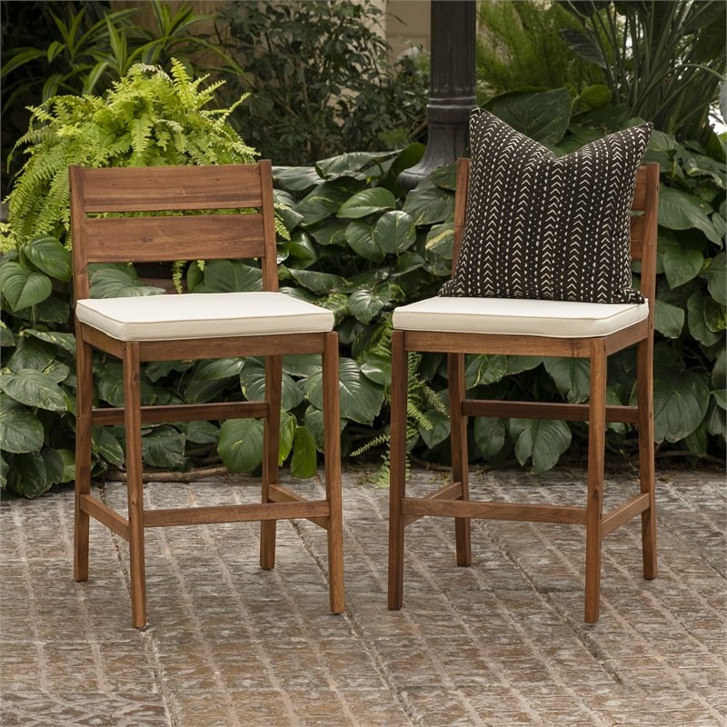Solid Acacia Wood Counter Height Stools in Brown (Set of 2)