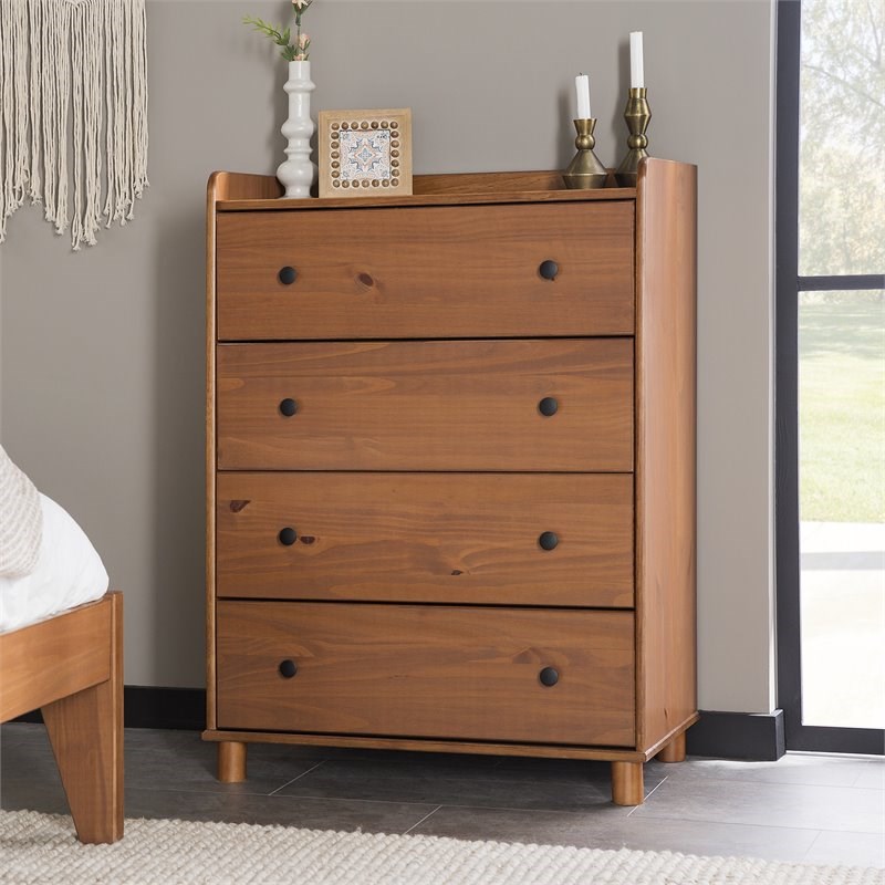 Morgan 4-Drawer Solid Wood Bedroom Chest in Caramel