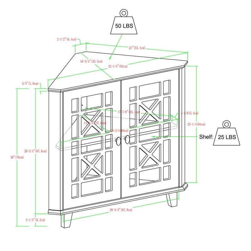 Gwen Fretwork Corner Accent Cabinet with 1-Adjustable Shelf in Black