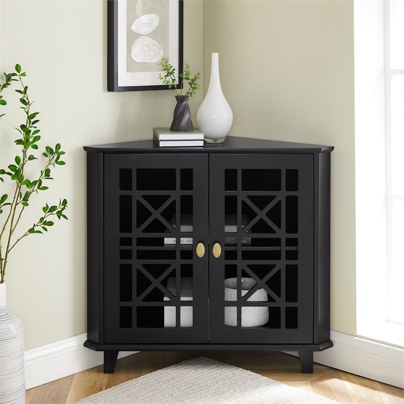 Gwen Fretwork Corner Accent with 1Adjustable Shelf in Black Homesquare